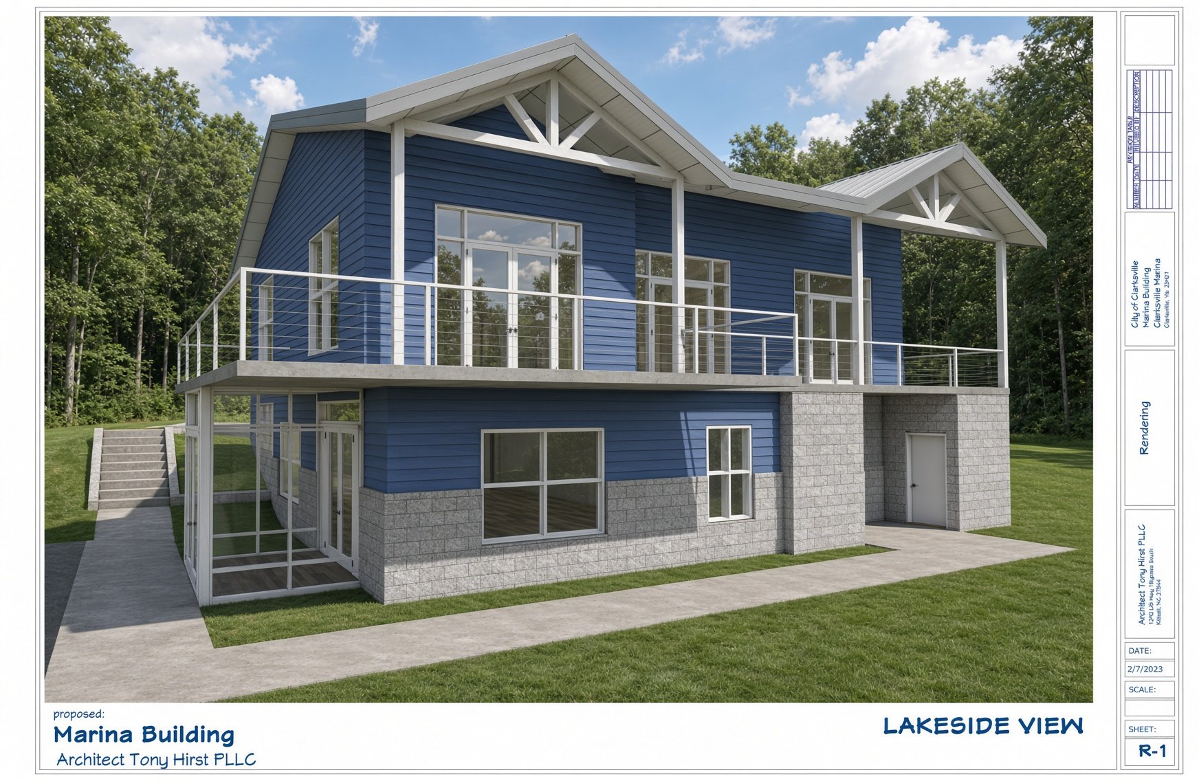 Proposed Clarksville Marina Building, lakeside view