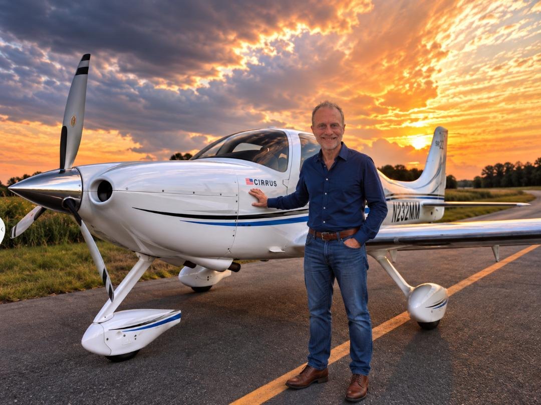 Tony Hirst with his Cirrus at sunset